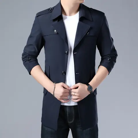 Spring and Autumn Men's Trench Coat with Buttons Top