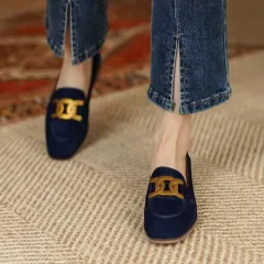 Metal buckle heel flat shoes fashion - Blue - View 1