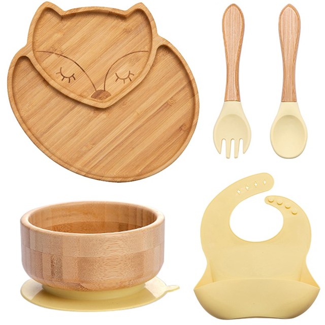 7Pcs Wooden Feeding Tableware Sets Kids Feeding Supplies Bam — foto 3