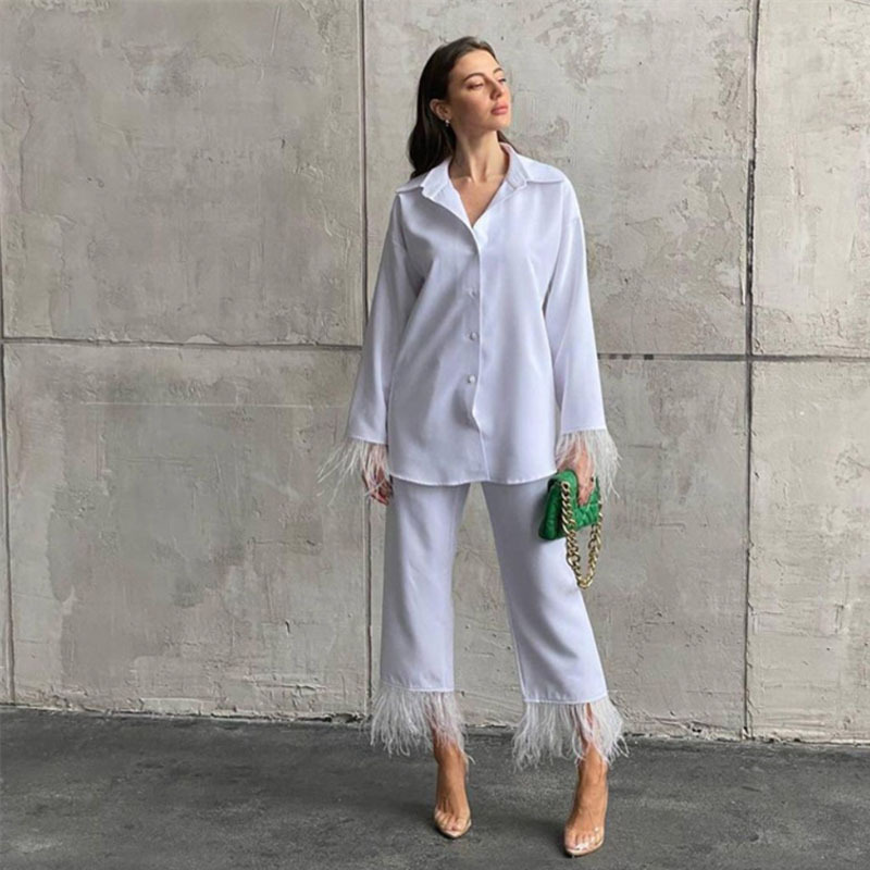 Feather Pocket Trim Drapey Blouse Temperament Elegant Women's