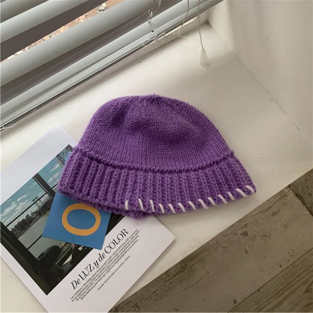 Women's Retro Handmade Crochet Wool Bucket Hat Purple - Shop at LoveMi