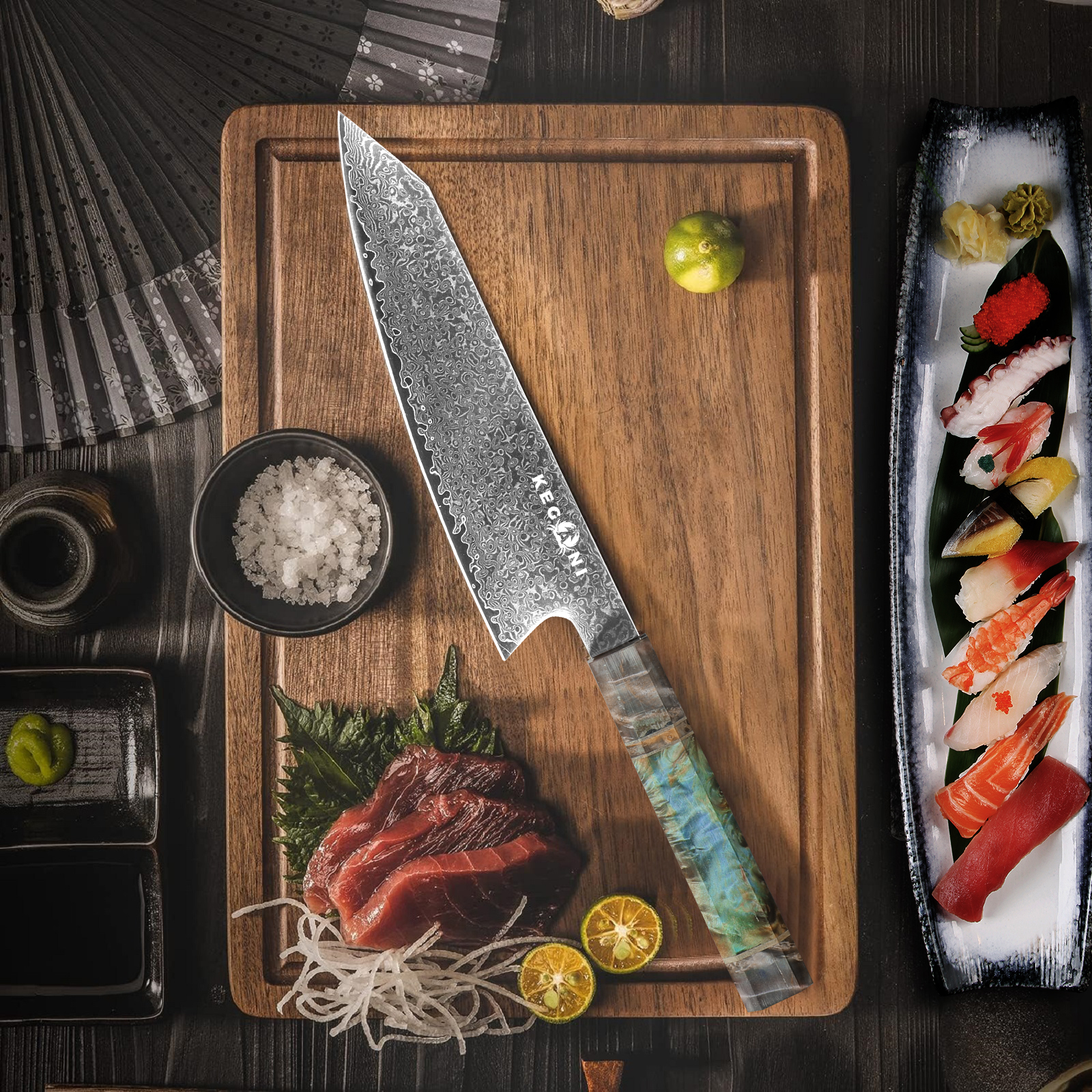 Kegani 8 Inch Kiritsuke Knife -Japanese Chef Knife-Damascus 67-layers VG10 Stainless Steel Kitchen Knife,Professional Chef's Knife For Cutting Meat And Vegetables