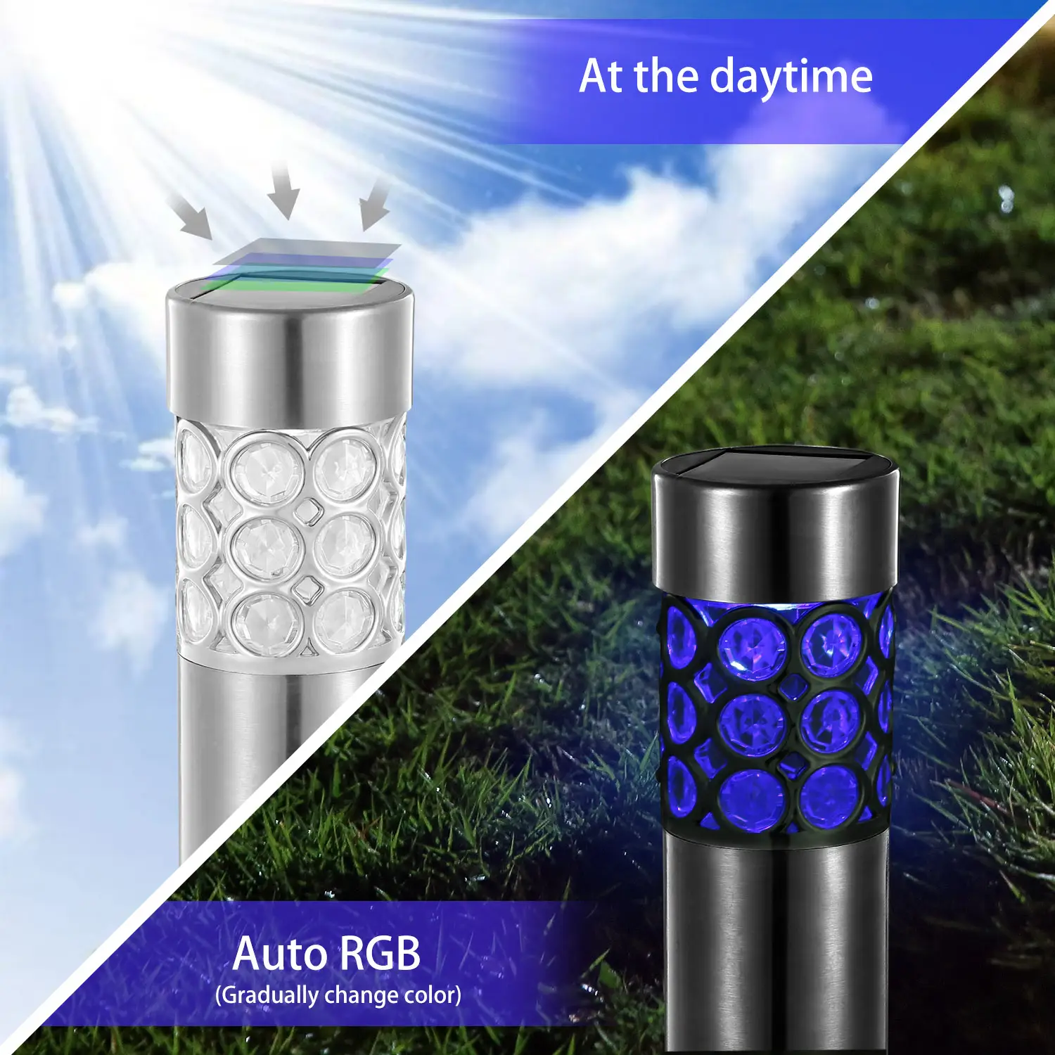 6Pcs Solar Pathway Light IP44 Waterproof 3 RGB Color Changing For Yard Garden Pathway Walkway