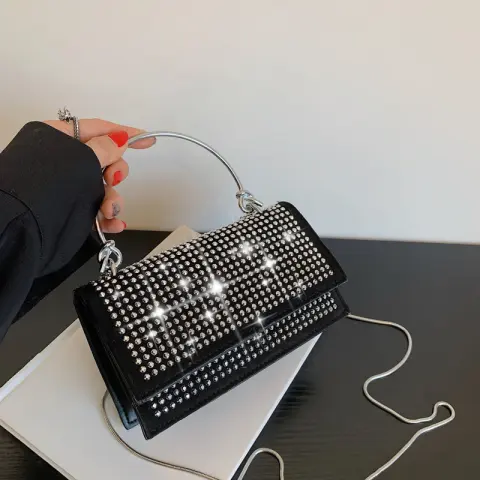 Chain Crossbody Bag Women Handbag Glitter Crystals Plain Daily