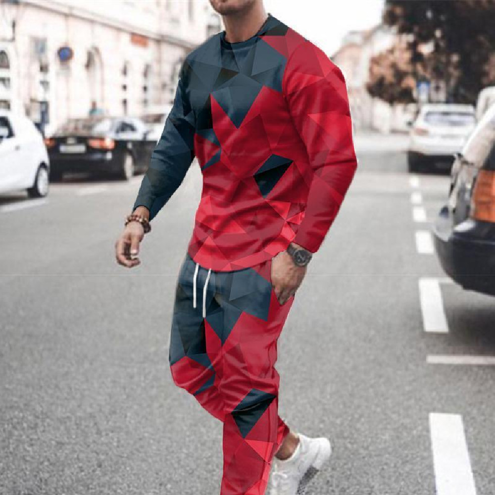 3d Digital Printing Crew Neck Sweater Sports Trousers Suit