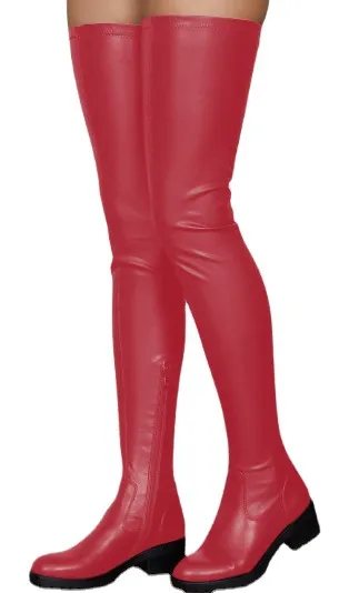 New Women's Long-tube Elastic Low-heel Boots - Red
