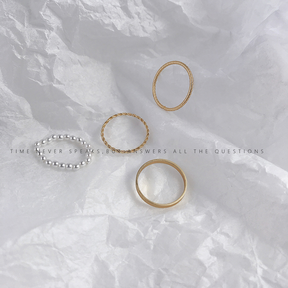 Ins Small Golden Four-piece Pearl Ring Female Simple