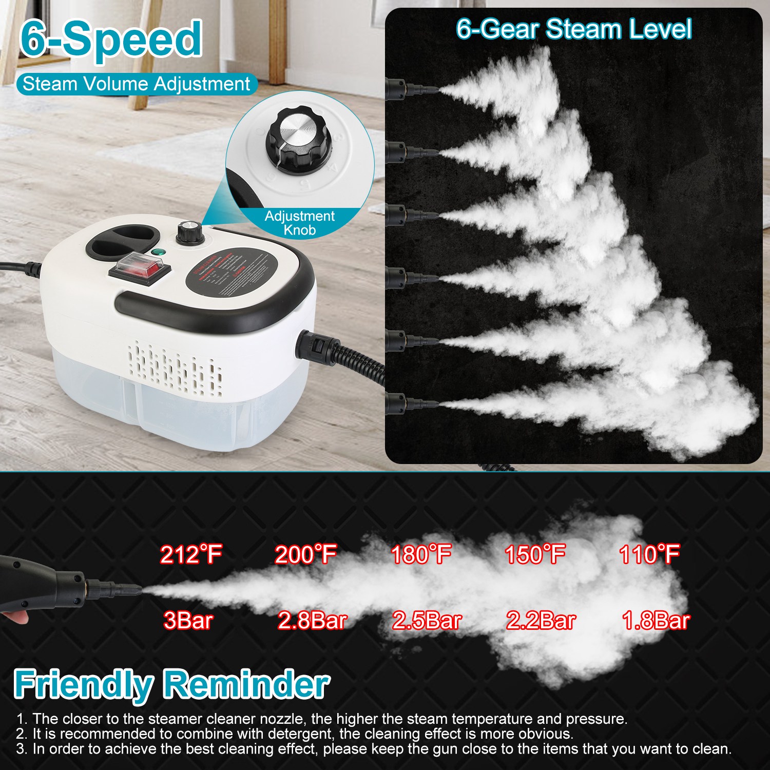 2500W Handheld Steamer Cleaner Multifunctional Little Steamer Powerful High Temp Steam Clean Machine With Gloves For Cleaning Car Detailing Couch Floor Tile Microwave Mattress Bed Bugs Window thumbnail 7