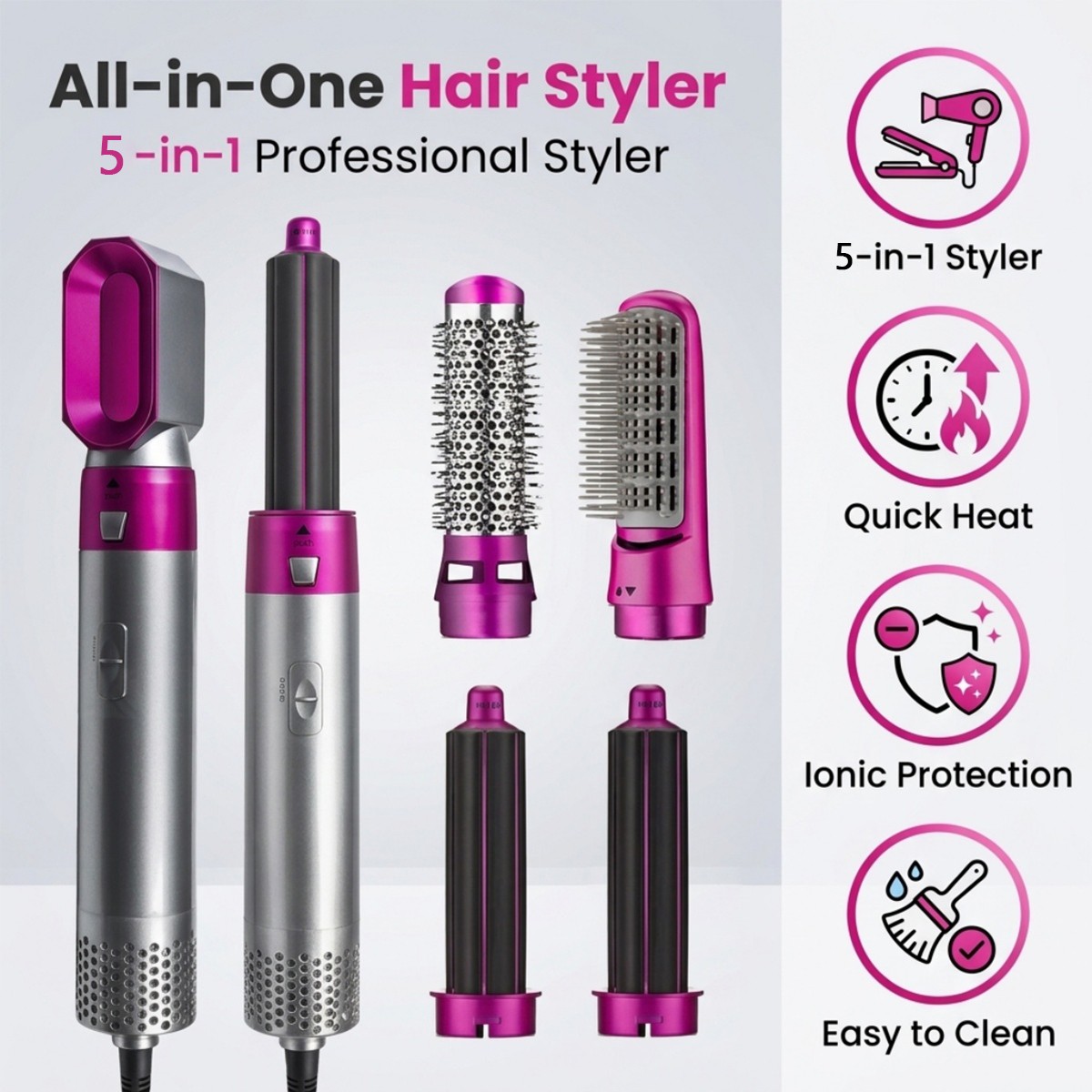 5 In 1 Hair Dryer Styler Curler Drying Straightening Brush — image 3