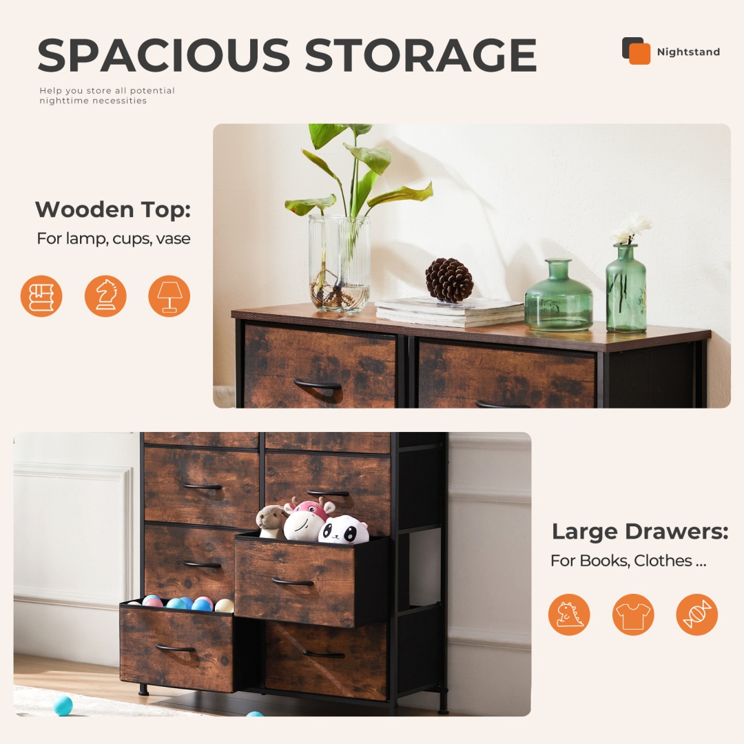 Tall Dresser Fabric Storage Tower ,Wooden Top For Kid Room, Closet, Entryway, Nursery image 9