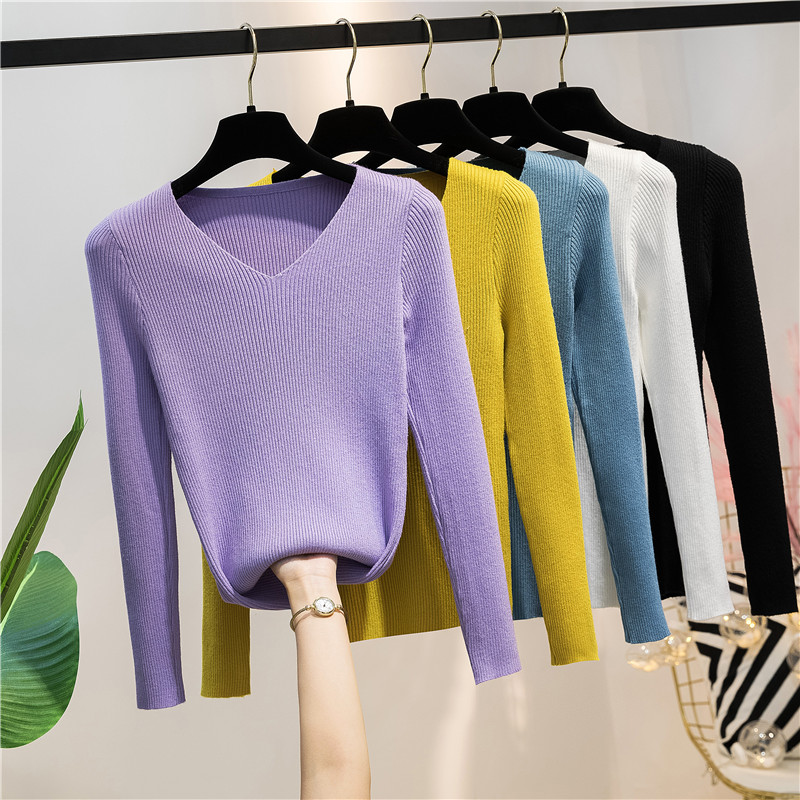 Title 7, Autumn and Winter V-neck Knitted Long-sleeved S...