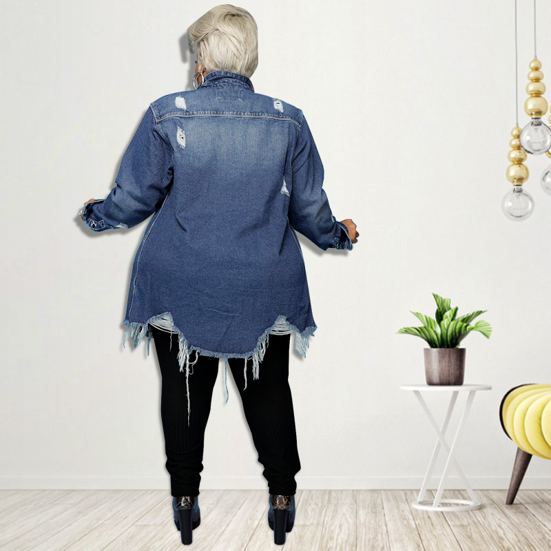 Women's Coat Cardigan Ripped Wash Denim Trench Coat