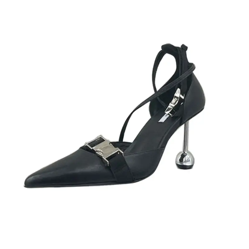Summer Hollow Black Shaped Heel Women's Shoes