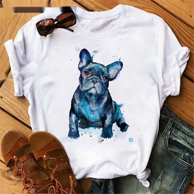 Title 6, Fashionable Bulldog Cartoon Print Ladies T-shirt