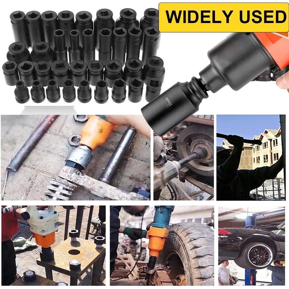Heavy Duty 40 Piece Car Truck Deep Impact Socket Set Drive 8-32mm Metric — image 5