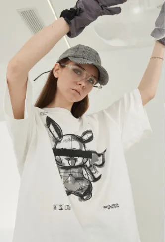 Hand-painted Cotton Knitted T-shirt Short-sleeved Couple - White