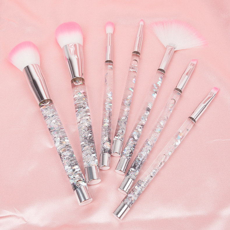 New 7 piece Transparent Crystal Handle Cosmetic Brush Set Silvery - Shop at LoveMi