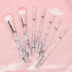 New 7-piece Transparent Crystal Handle Cosmetic Brush Set - Silvery - View 1