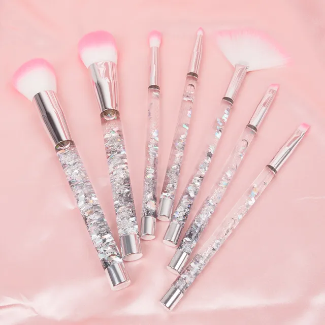 New 7 piece Transparent Crystal Handle Cosmetic Brush Set Silvery - Shop at LoveMi