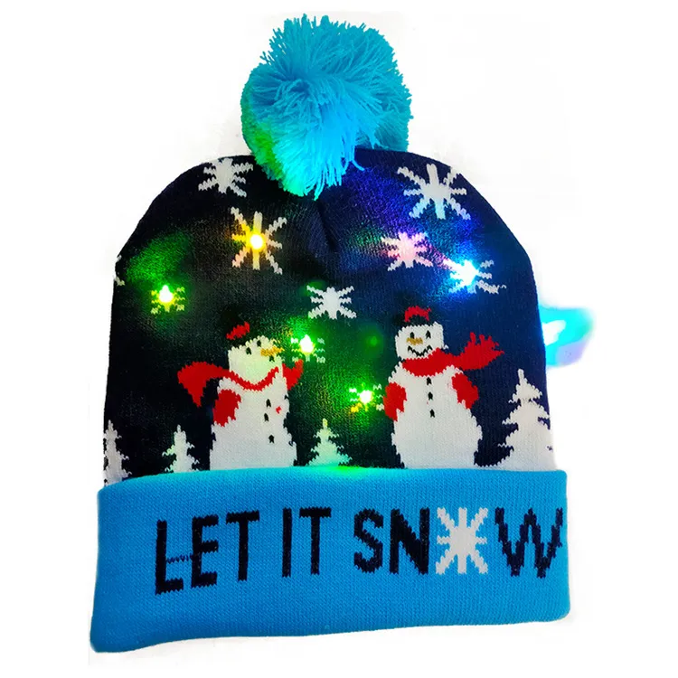 LED Christmas Hat Sweater Knitted Beanie Christmas Light Up Knitted Hat Christmas Gift Kids Xmas New Year Decorations - G-One Size