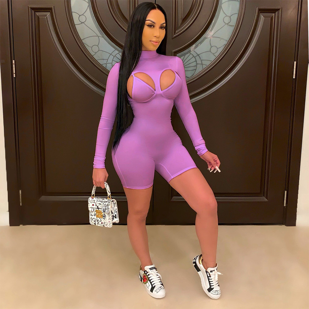 Women's Two piece Stretch Bodysuit Five point Pants Purple - Shop at LoveMi