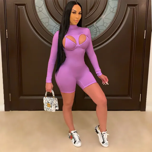 Women's Two piece Stretch Bodysuit Five point Pants Purple - Shop at LoveMi