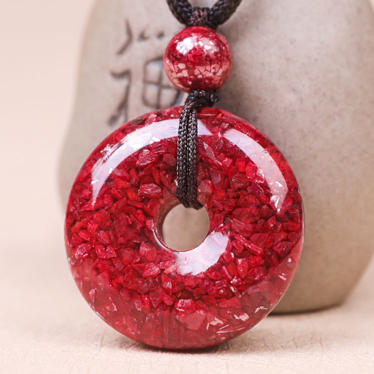 Title 5, Simple Cinnabar Charm Rough Stone Button Necklace