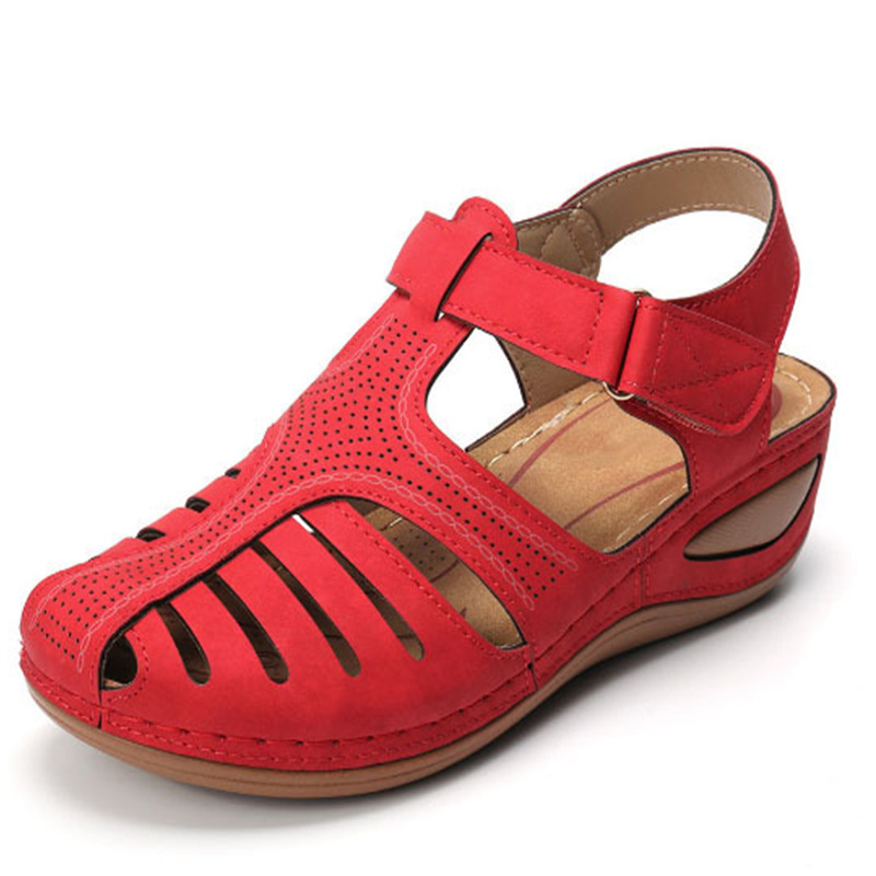 BEYONDARY Women's Plus Size Retro Wedge Sandals – Round Toe Comfort Sandals