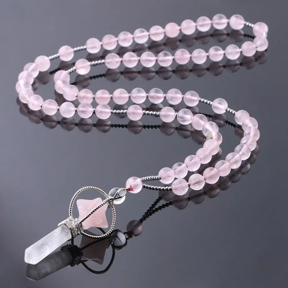 Natural White Crystal Column Stone Necklace