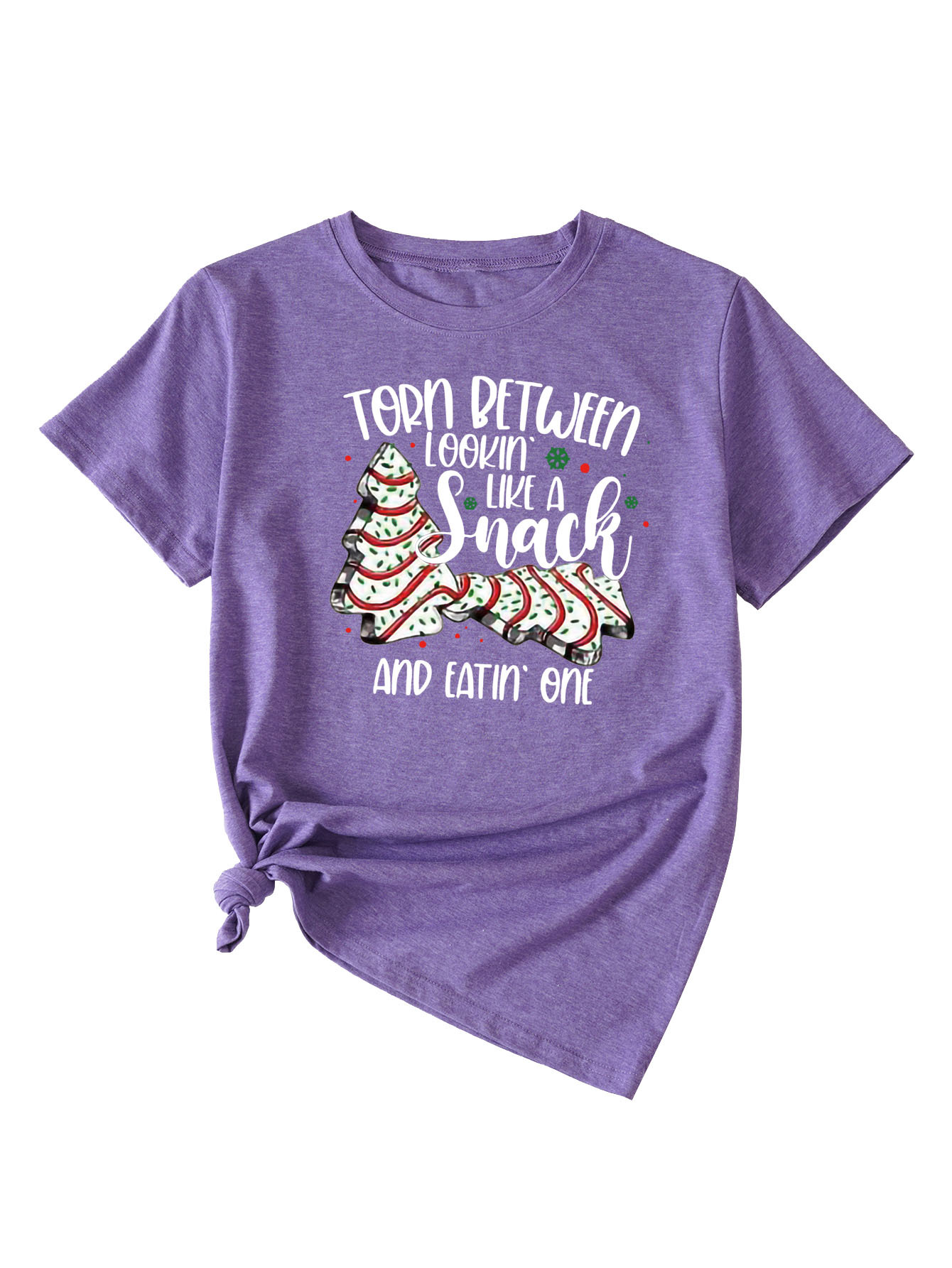 Simple Pattern Printing Ladies Round Neck Short Sleeve Tops Purple White Color - Shop at LoveMi