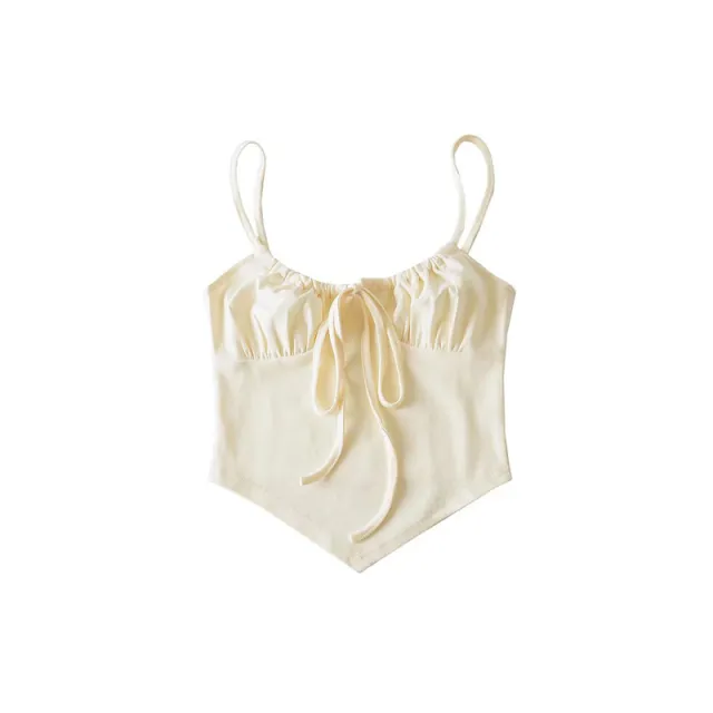 Women's Retro Drawstring Camisole Triangle Hem Apricot - Shop at LoveMi