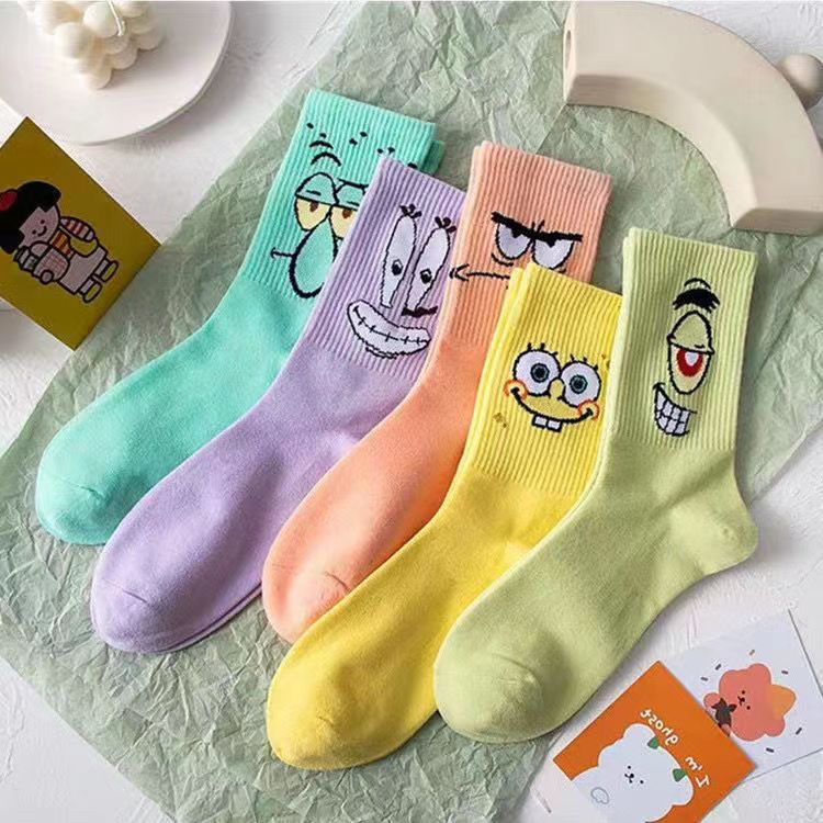 Cartoon & Characters Crew Socks,  Embroidered Face Knit Socks, Colorful Novelty Socks For Teens & Fans