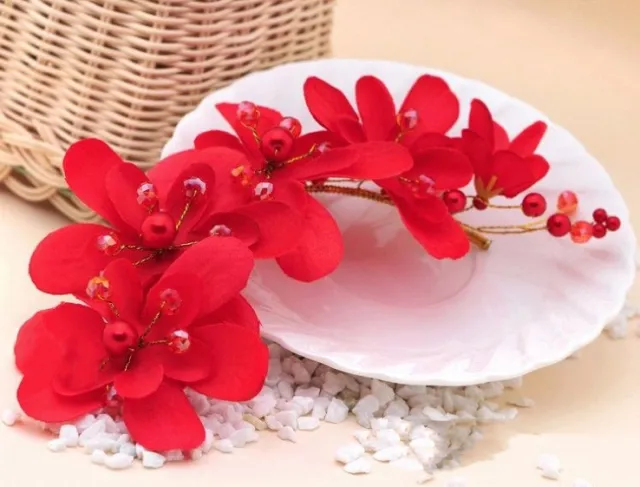 Korean Version Pearl Bride Headdress Red - Shop at LoveMi