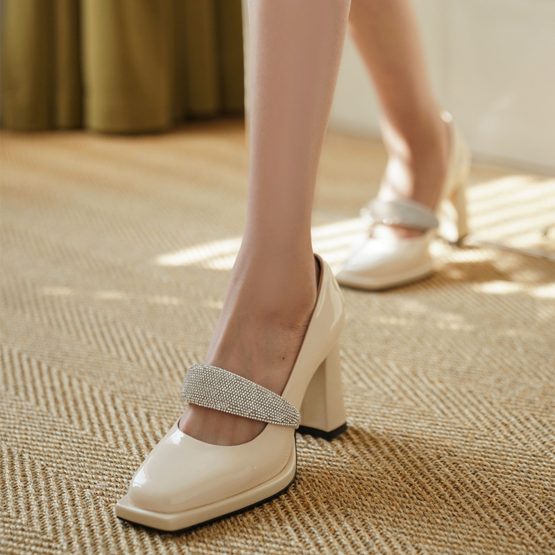 Women's Elegant Rhinestone Genuine Leather Mary Jane Shoes