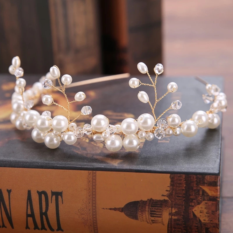 Handmade Crystal Beaded Plate Hair Accessories Wedding Headdress Bridal Headband White - Shop at LoveMi