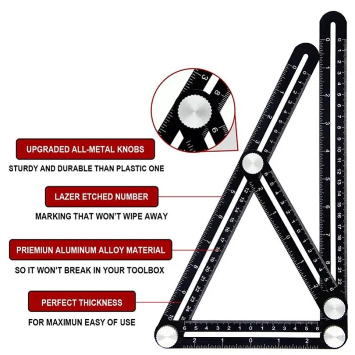 6-Fold Multi-Angle Measuring Ruler, Aluminum Template Tool for Tile, Flooring and Hole Layout - detail photo 7