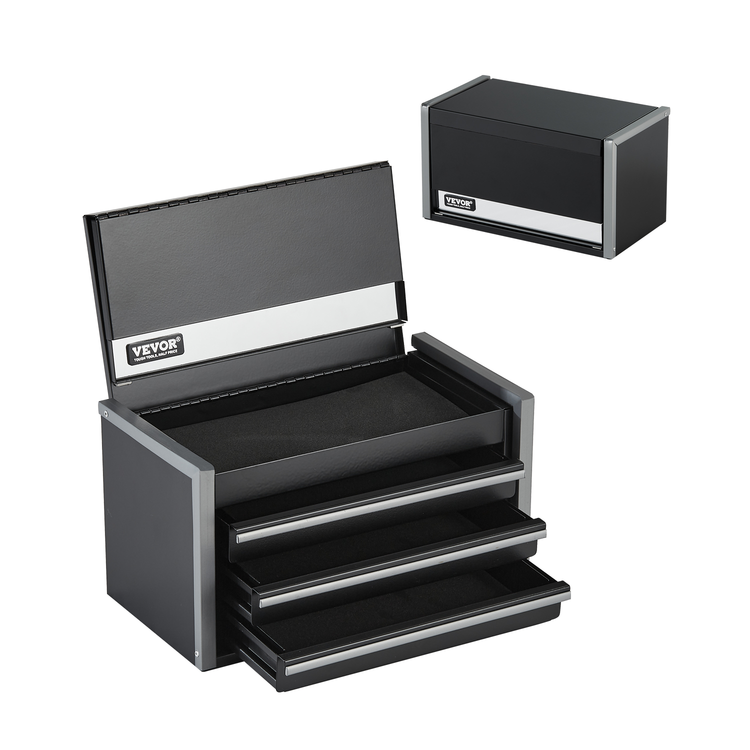 Tool Box 8.6-inch Portable Metal Tool Box With 3 Drawers Tool Organizer Black