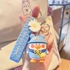 Cute Backpack Duck Keychain Cartoon Dripping Glue - Blue - View 1
