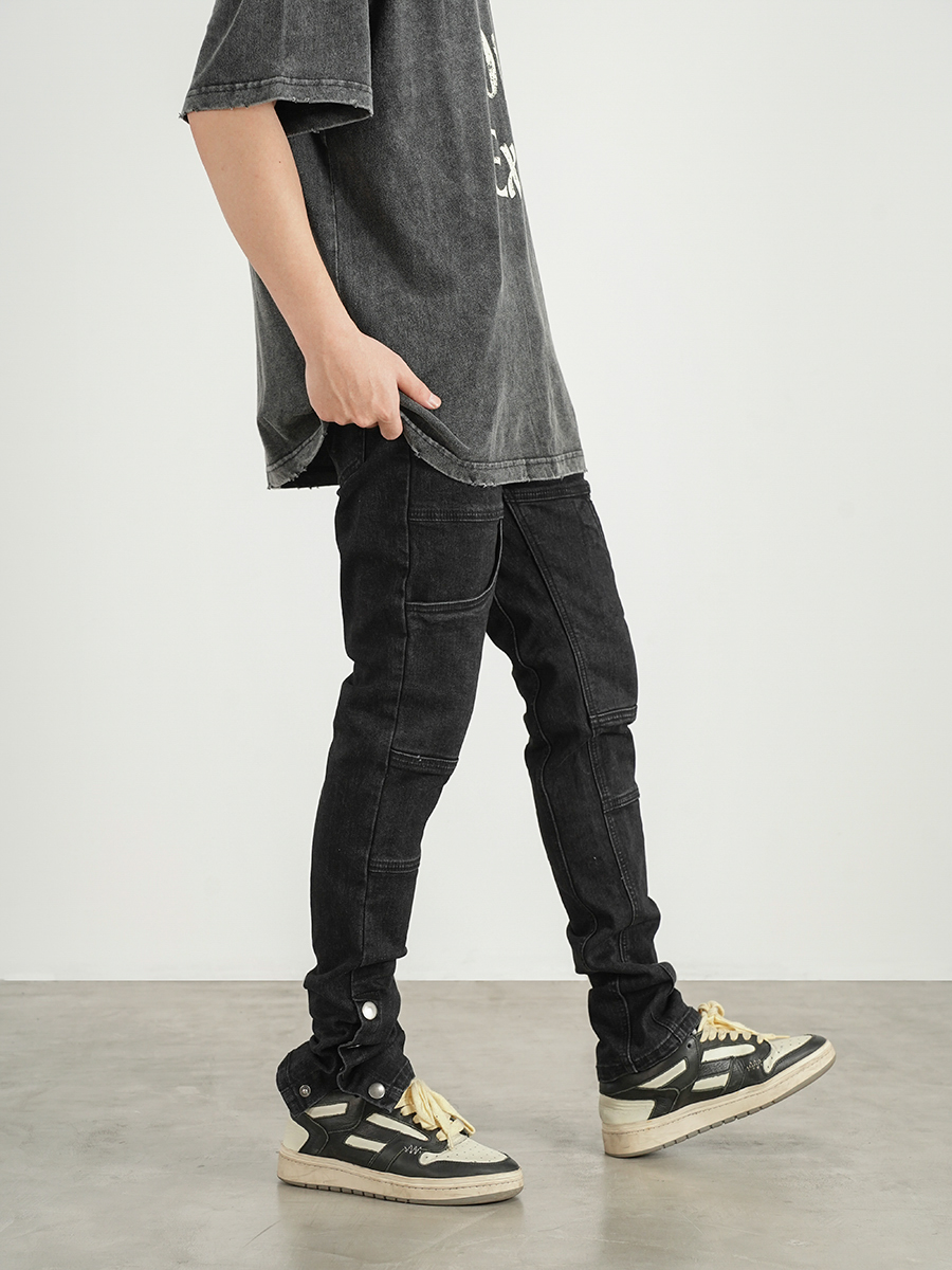 Three-dimensional Cut Pocket-breasted Slim-fit Jeans