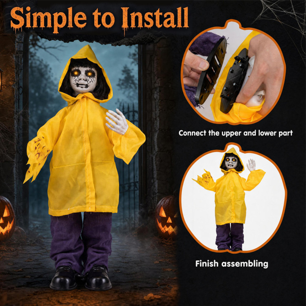 Animatronic Haunted Boy With Light Up Eyes And Creepy Sound 6
