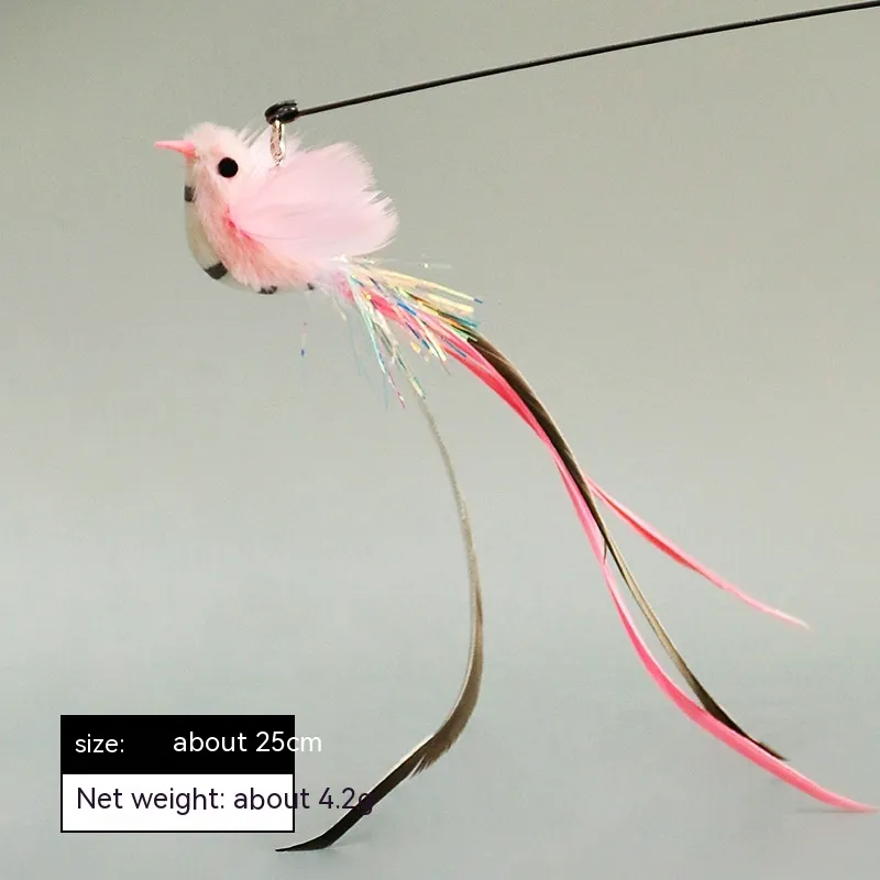 Simulation Bird Steel Wire Long Brush Holder Cat Teaser Feather Replacement Head Cat Toy - Fan Bird