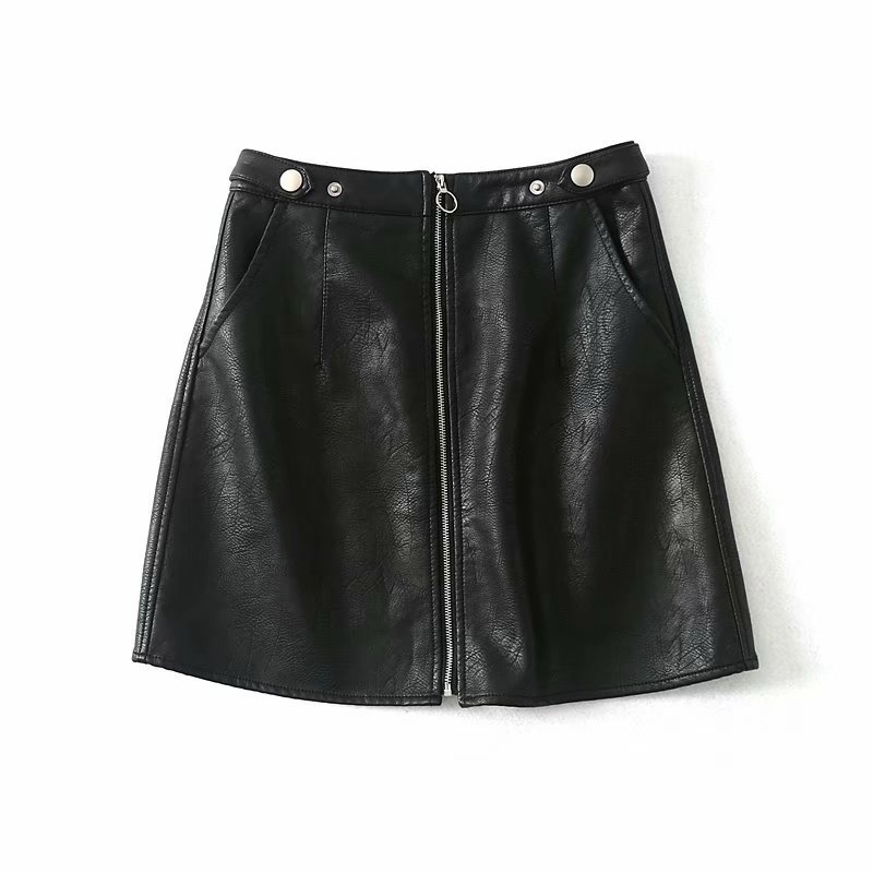 Title 2, High Waist Slim Zipper PU Leather Skirt Short A...