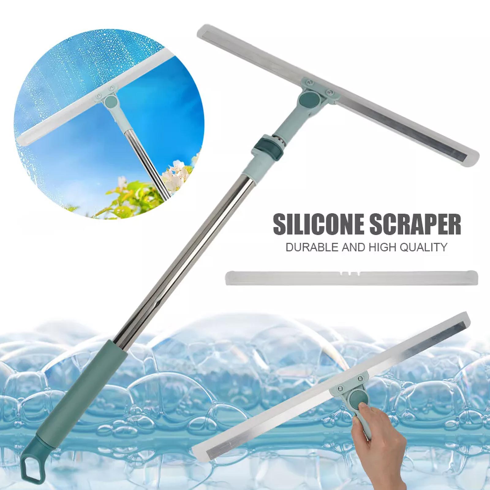 Floor Squeegee Long Handles Adjustable Telescopic Pole Heavy Duty Broom — image 3