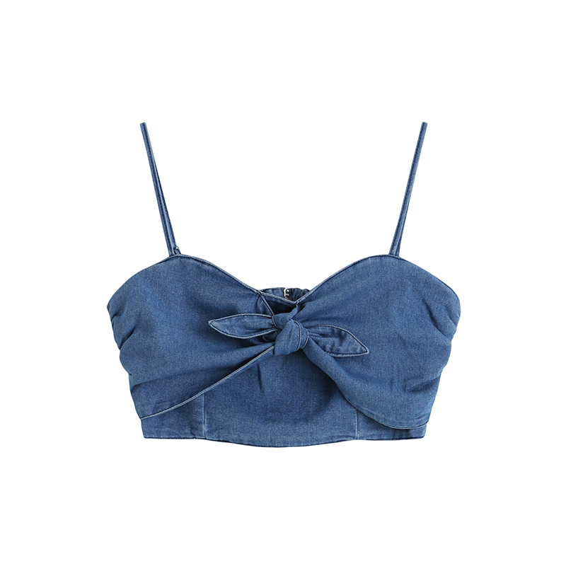Denim Inner Camisole Women's All-match Summer New Bow Short Outer Top