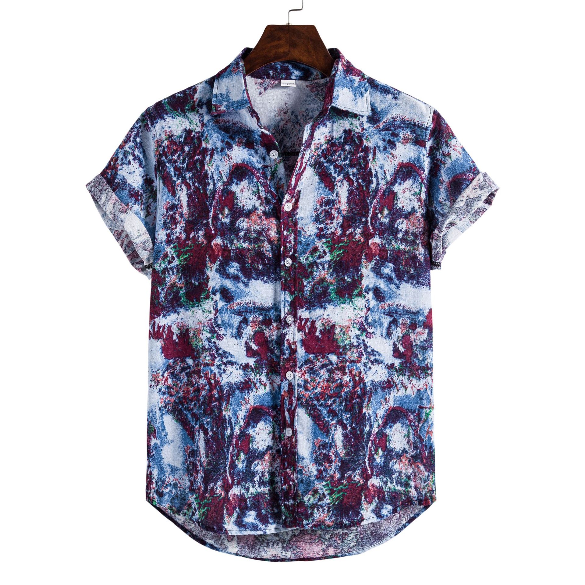 Title 6, Printed casual mens short sleeve shirt lapel top