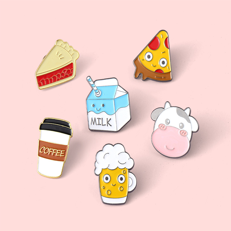 Hot Selling Milk Pizza Coffee Food Toys Props Metal Brooch