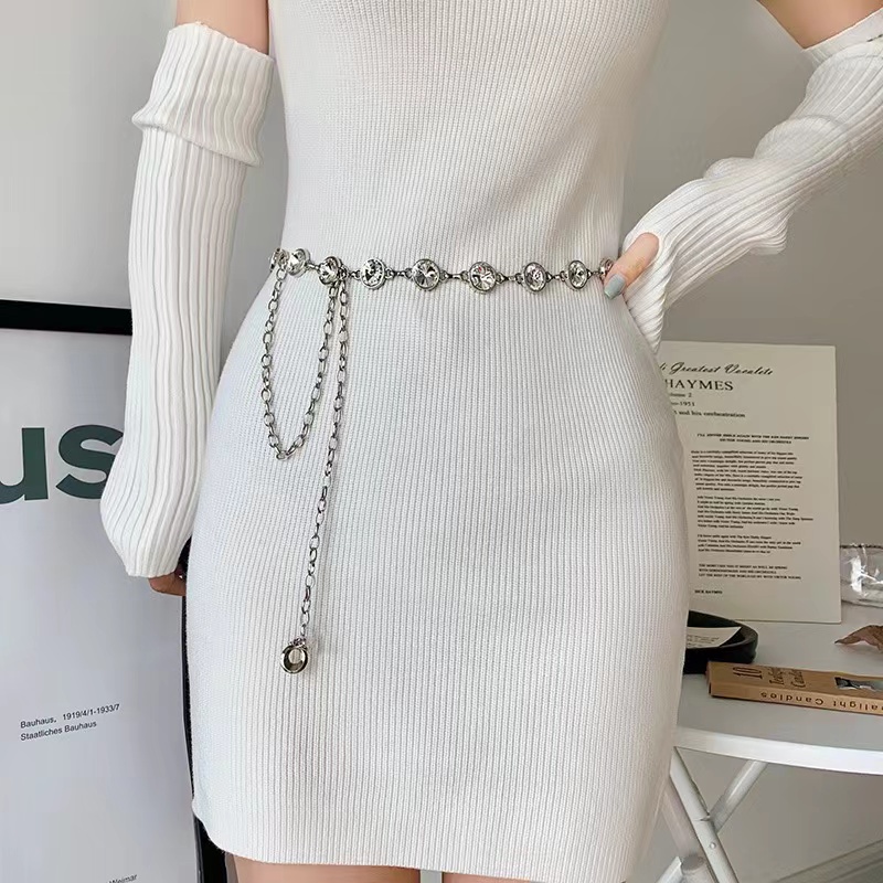 Elegant Women's Metal Large Rhinestone Inlaid Dress Waist Chain Decorated Belt Stylish Vintage With Blouse Dress Sweater