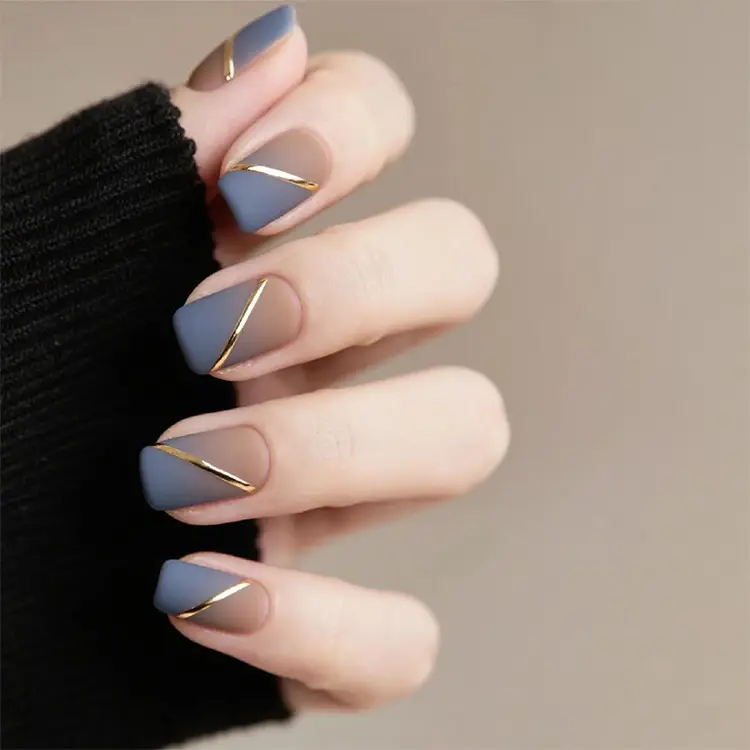 Of Short Square Blue Gradient Push-on Nail