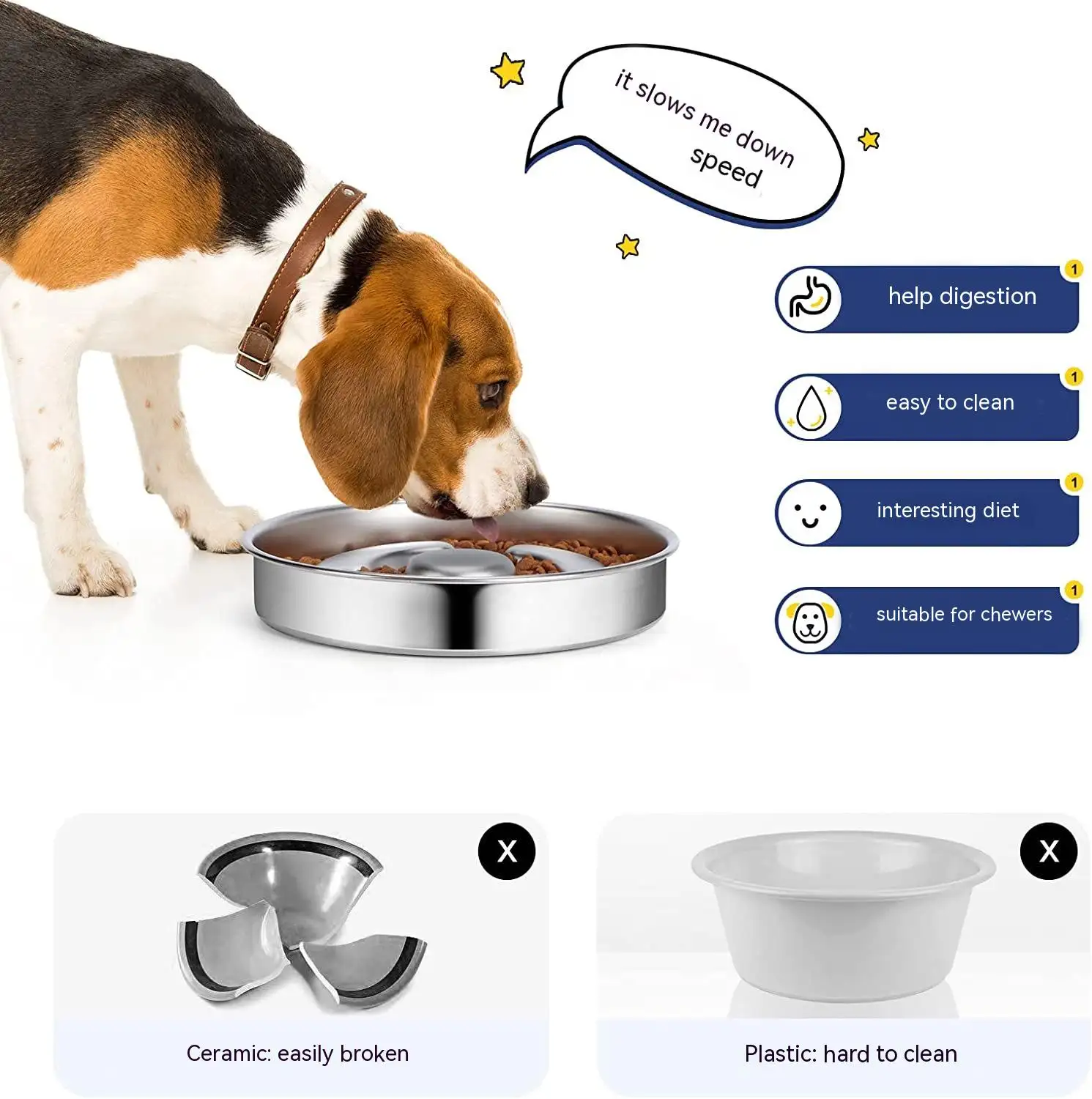 Pet Slow Feeding Bowl Stainless Steel Neck