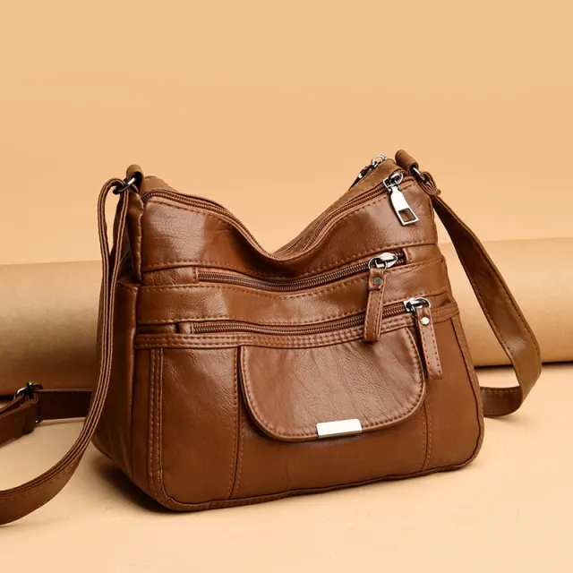 Versatile Washed Soft Leather One Shoulder Crossbody Bag Yellow - Shop at LoveMi